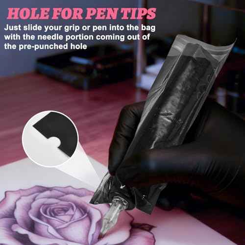 200Pcs Black Tattoo Machine Covers & 4 Pink Grip Tape, 7.2 X 2.5 Inch Disposable Professional Sealable Tattoo Pen Covers Supplies and Accessories