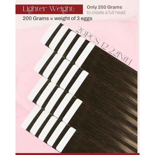 Moresoo Tape in Hair Extensions Human Hair Brown Real Hair Tape Hair Extensions Ombre Dark Brown and Caramel Blonde Human Hair Glue in Fashion Seamless 24 Inch 20Pcs/50g #4/27/4