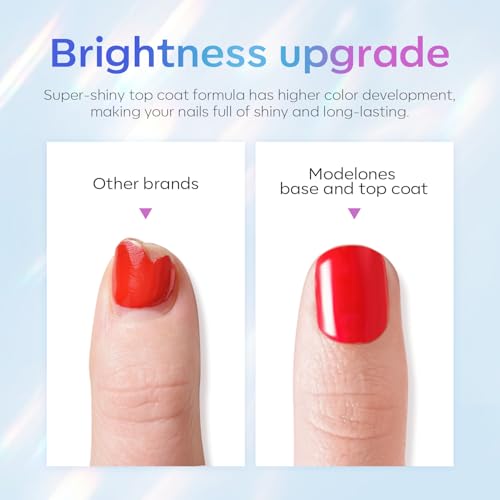 modelones Gel Top Coat, 15 ml 2025 Upgrade Super Shiny Base and Top Coat Set, Soak Off Nail Lamp Acid Free No Wipe Clear Base Top Gel Nail Polish