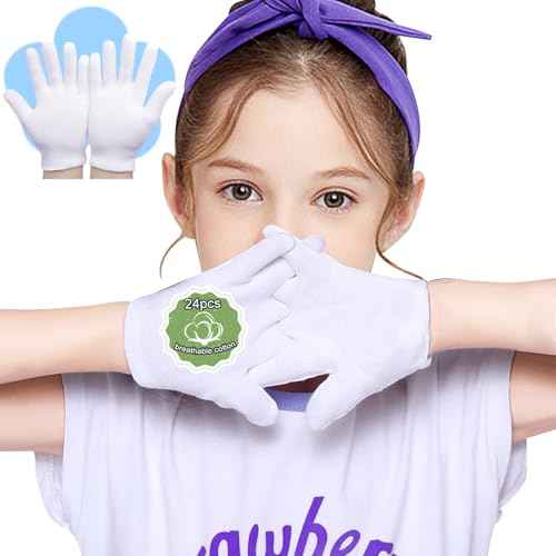 24Pcs Moisturizing White Cotton Gloves for Dry Hands Eczema Gloves for Kid and Women Stretchable Reusable Cloth Gloves(S)