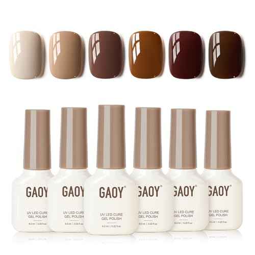 GAOY Nude Brown Gel Nail Polish Set, 6 Colors Beige Chocolate Caramel, UV Cure Gel for DIY Manicure at Home