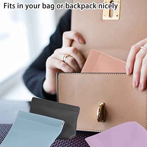CANIPHA 4pcs Lambskin Pocket Cosmetic Bag, Waterproof Portable No Zipper Self-closing Small Makeup Pouch for Women Mini Travel Storage bag for Cosmetics Headphones Jewelry