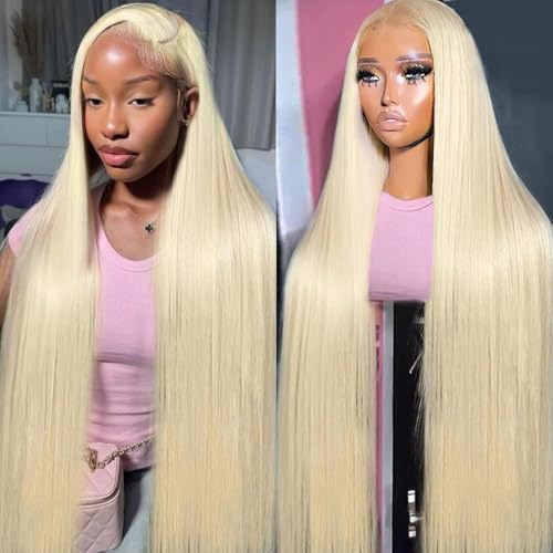 24 Inch 613 Lace Front Wig Human Hair Blonde 13X6 HD Transparent Lace Front Wigs Human Hair 180 Density Blonde Glueless Wigs 613 HD Straight Lace Frontal Wig Pre Plucked