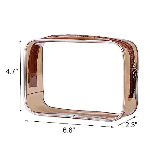 Clear Pouch Small, Makeup Bag, 6.6"x2.3"x4.7" Size TSA Approved Toiletry Bag, Clear Travel Bags for Toiletries, Cosmetic Bag for Women and Men Small-1 Pack Coffee