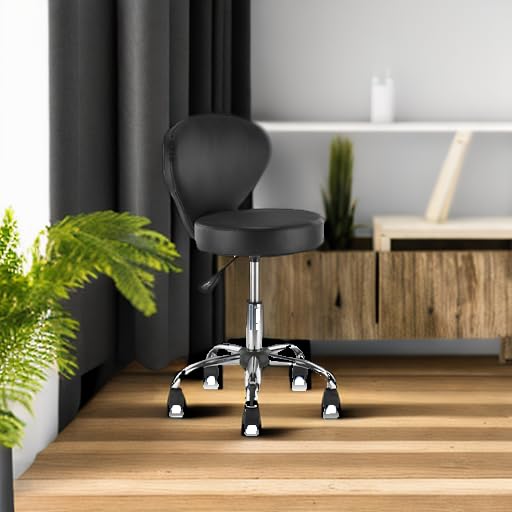 KLASIKA Leather Rolling Swivel Salon Stool Chair with Back Support Adjustable Hydraulic Seat Height 22 in for Office Massage Facial Spa Medical Drafting Tattoo Beauty Barber