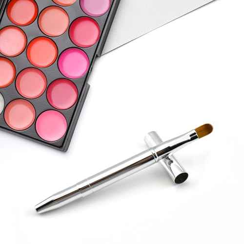 Quacc Double-ended Lip Makeup Brush, Retractable Lip Brush for Lipstick, Lip Gloss, Eyeshadow (Silver)