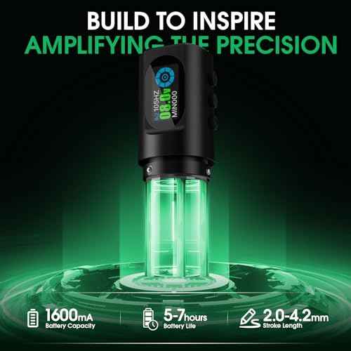 INKin Tattoo Gun Kit, Wireless Tattoo Machine with 2.0mm - 4.2mm Adjustable Stroke Length, Tattoo Machine Kit with 2Pcs Batteries 1600mah Power and Mixed Revo Tattoo Needles for Tattoo Pro