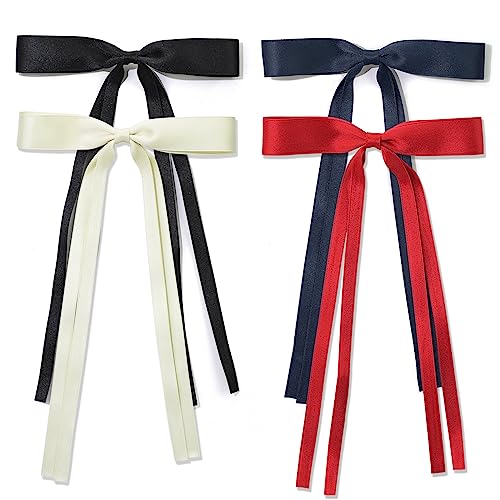 Hair Accessories, Black Red Milky White Navy Blue Tassel Barrette Clips and Long Tail French Bows for Women Girls, Gift for Birthday/Party/Show/Christmas