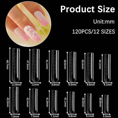 120 Pcs Poly Extension Gel Dual Nail Forms - Long U-Shaped Thickened Coffin Nail Molds for Gel Manicure & Salon DIY at Home