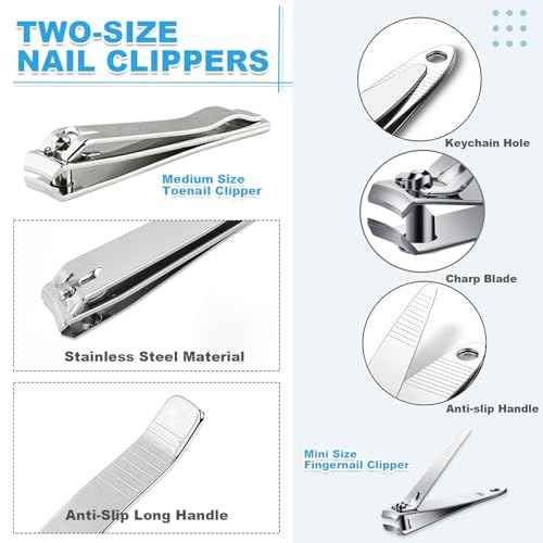 20-Pack Stainless Steel Fingernail & Toenail Nail Clippers Bulk Set - 12 Small + 8 Medium Size with Storage Pouch, Manicure Kit for Men/Women Travel, Gifts, Homeless Care Supplies