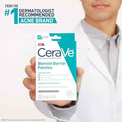 CeraVe Hydrocolloid Blemish Patches, Oil Absorbing Spot Control with Ceramides and Niacinamide, Allergy-Tested & Suitable For Sensitive Skin, Ultra-Thin & Blends Into All Skin Tones, 22ct