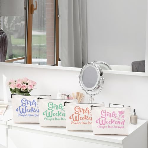 Girls Weekend Trip 2025 Makeup Bag - 4 Pcs Cosmetic Toiletry Zipper Pouch Weekender Bags for Women - Summer Gift Favors for Friendship Bachelorette Party Birthday