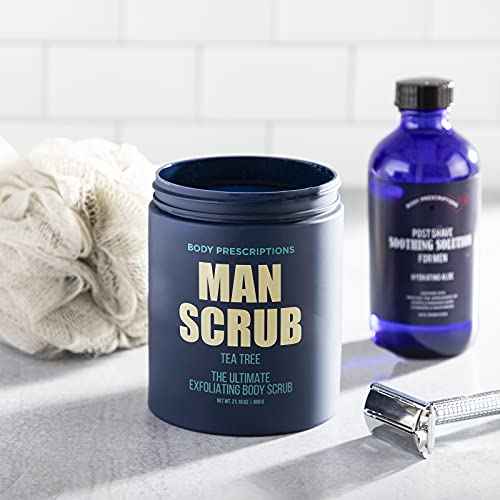Body Prescriptions Men¡¯s Exfoliating Body Scrub ? Ultimate Skin Cleansing Wash in Jar with Twist-Top Lid, For All Skin Types, 21 Ounce (Pack of 1), Tea Tree