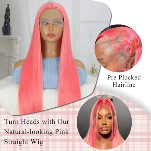 Pink Lace Front Wig Human Hair 24 Inch 13x4 Cotton Candy Straight HD Lace Frontal Wig Pre Plucked With Baby Hair Bubblegum Lace Closure 180 Density for Women