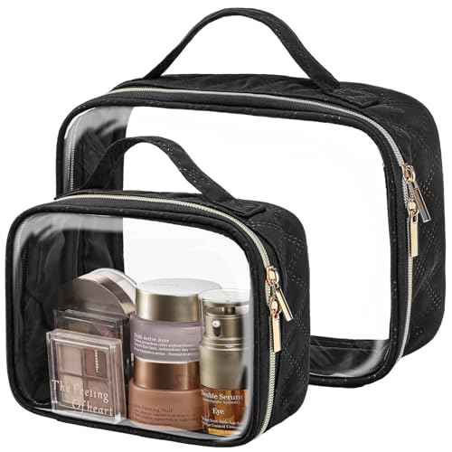 PACKISM Clear Makeup Bag - TSA Approved Toiletry Bag with Handle Large Opening, Clear Toiletry Bags for Traveling Travel Essentials, Travel Bags for Toiletries, Black