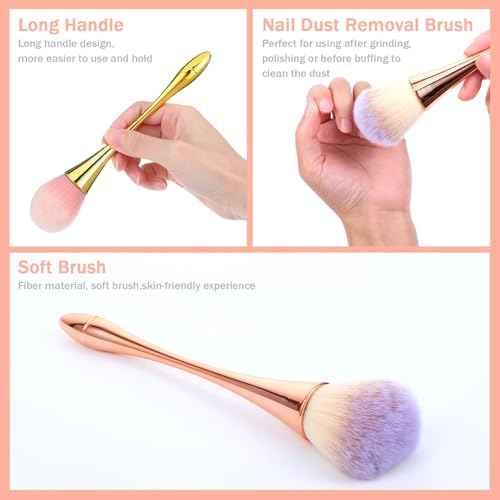 3 Pcs Nail Dust Brushes, Nail Art Dust Brushes for Cleaning Powder Dip Powder Brush Large Makeup Blush Brush Nails Art Tools Trimming Cleaning Tools for Professional Beginners
