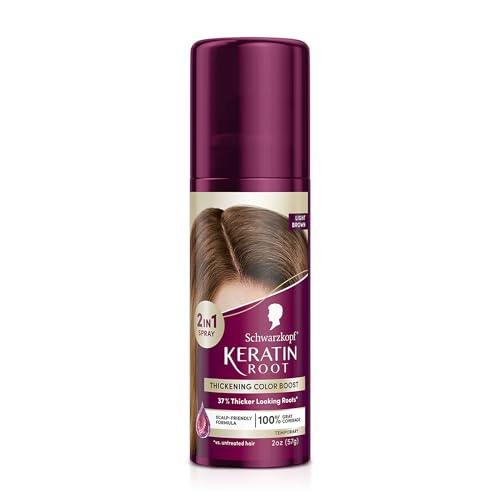 Schwarzkopf Keratin Root Temporary Hair Color Spray, Light Brown, Instant Gray Coverage, Thicker, Fuller-Looking Roots, Easy-to-Use, No Ammonia, Low Mess Application, Scalp Friendly