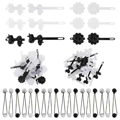 Yolev 72 Pieces Self Hinge Plastic Hair Barrettes for Girls Bowknot and Flower Hair Clips Cute Hair Barrettes 80s 90s Hair Barrette Hair Clip for Girls (Black/White/Transparent)