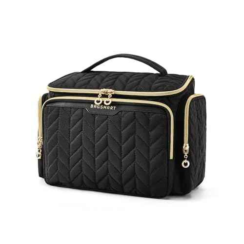 BAGSMART Travel Toiletry Bag, Large Wide-open Travel Bag for Toiletries, Makeup Cosmetic Travel Bag with Handle-Black