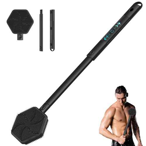 Silicone Back Scrubber for Shower with 24 inch Adjustable Handle, Double Sided Shower Brush for Exfoliating and Massage