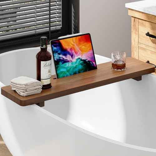 Premium 1.2IN Thickened African Solid Teak Bathtub Tray, 35¡± Waterproof Bath Caddy with Adjustable Legs, Bathtub Accessories, Fits Most Bath Tubs