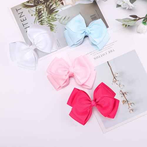 4.5-Inch Double-Layered Bow Hair Clips for Girls-Perfect for Halloween, Birthdays, Christmas, and Everyday Wear-Set of 2 £¨White)