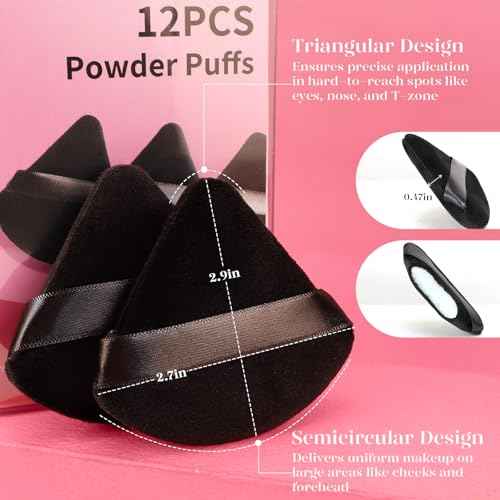 BEAKEY 12pcs Powder Puffs for Face Powder Triangle Powder Puff for Loose and Cosmetic Foundation, Makeup Puff for Contouring, Cloud Kiss Beauty Makeup Tools, Stocking Stuffers for Women