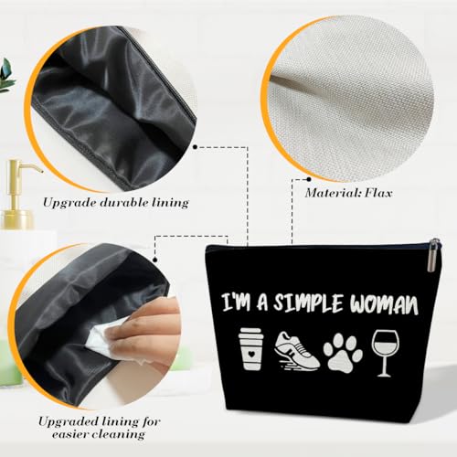Running Gifts Makeup Bag, I'm A Simple Woman Cosmetic Bag for Purse, Gifts for Women Runner Dog Coffee Lovers, Birthday Present for Sister BFF Female