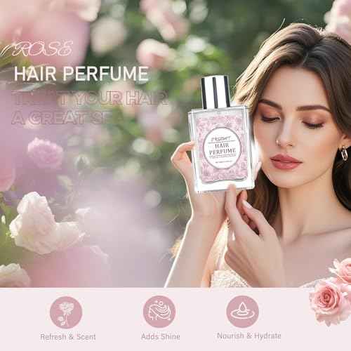 Hair Perfume for Women, Long Lasting Pheromone Perfume, Hair and Body Mist, Romantic Rose Scent, Hydrates and Nourishes, 50ML