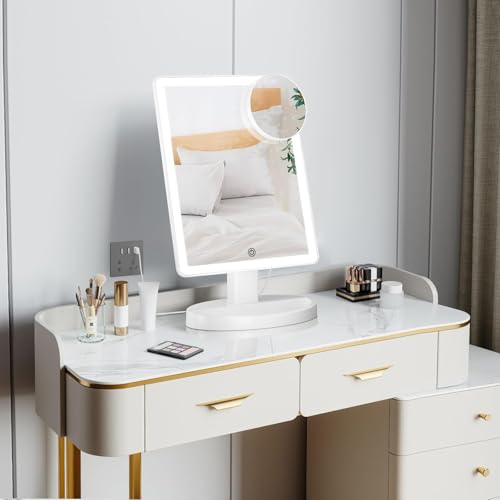 Funtouch Large Lighted Vanity Makeup Mirror with 88 LED, 360 Rotation Touch Screen, 10X Magnification Portable Tabletop Cosmetic Make Up Mirror
