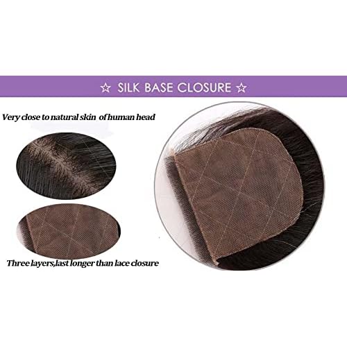 4"x4" Silk Base Lace Closure Straight Virgin Hair With Baby Hair Free Part Natural Color 12inch