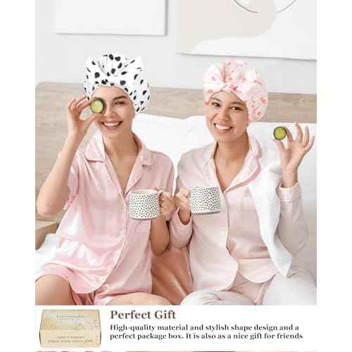 Shower Cap Luxury Shower Caps for Women Reusable Waterproof Large Hair Cap for Shower Non-slip with Adjustable Bowknot Quick-dry Hair Bath Cap for men