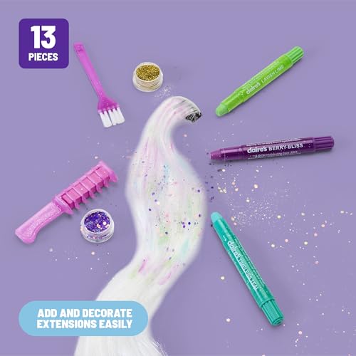 Claire's Hair Chalk & Glitter Styling Kit ? 13-Piece Temporary Hair Color Set with Washable Chalk Pens, Glitter Gels, Clip-in Extensions & Tools| Girls Beauty Activity Toy| Fashion Craft Kits Ages 6+