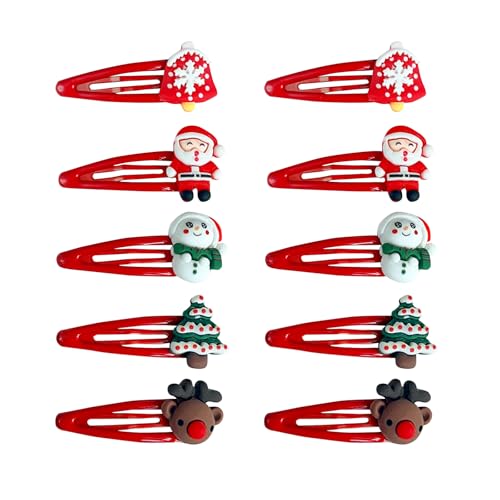 10PCS Christmas Hair Clips,Cute Red Christmas Hat Antlers Santa Clause Reindeer Snowman Hair Clips Metal Snap Hair Barrettes,Christmas Hair Accessories Gifts for Women