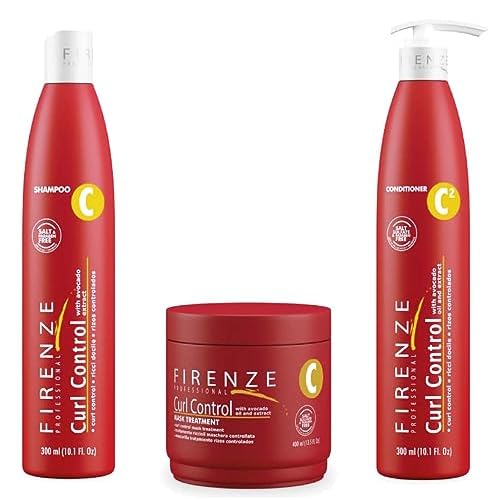 Firenze Professional Curl Control Set ? Shampoo with Avocado Oil 300ml, Conditioner 300ml & Mask Treatment 400ml for Moisturized, Defined Curly Hair