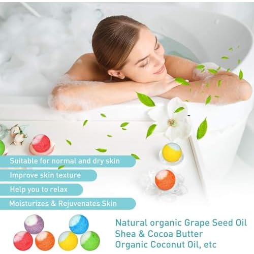 60 Pcs Bath Bombs Set - Massive Quantity Natural Bath Bombs for Kids/Women/Men Individually Wrapped Handmade Organic Bath Supplies Relaxing Kit - for Birthday, Christmas, Mother's Day