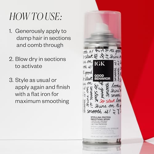 IGK GOOD BEHAVIOR Spirulina Protein Smoothing Spray | Keratin Like Treatment + Frizz Control + Heat Protectant | Vegan + Cruelty Free |