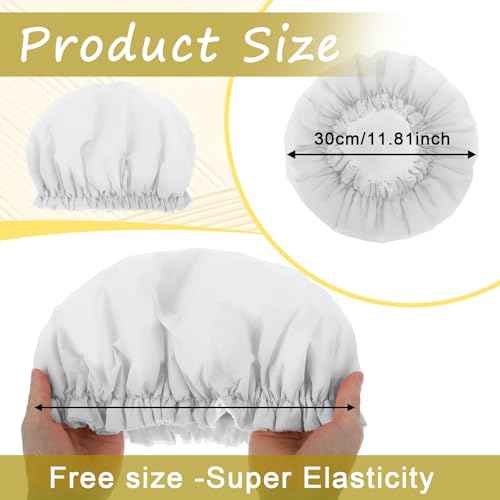 Giantree Shower Caps for Women, Reusable Terry Cloth Lined Shower Cap Double Layer, Reusable Waterproof Elastic Band Hair Cap for All Hair Lengths Bath Caps for Women Spa Home Salon Use(White)