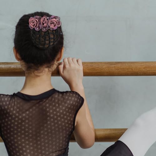4Pcs Flower Hair Bun Holder Covers Hair Bun Cover Barrettes Hair Net Snood Pocket Hair Clip Ribbon Mesh Hairnet Hair Accessories for Women
