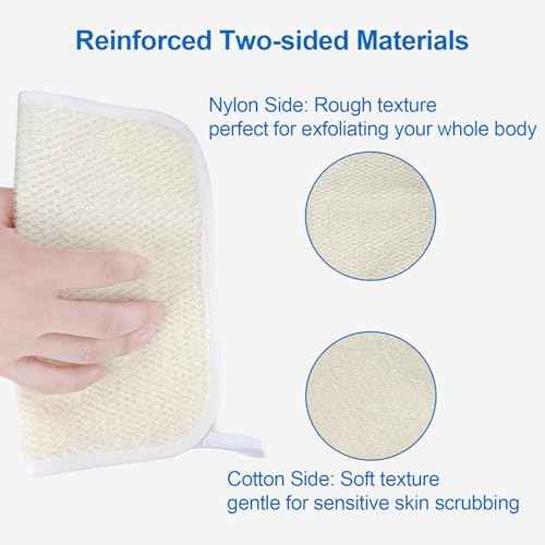 Exfoliating Washcloth (3 Pack), Shower Cloth for Body and Face Exfoliator Scrubber, Two Sides Exfoliate Shower Rag Wash Cloths Nylon Cotton Loofah Sponge Scrub Towel estropajos para el cuerpo