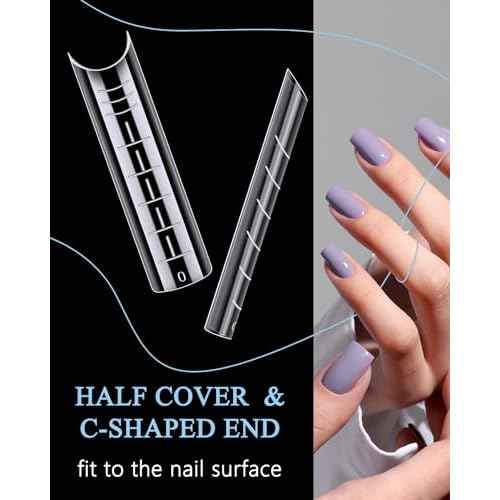 MORGLES Flat Dual Nail Forms Set, 144 Pcs Half Cover Nail Extensions Molds with Clips for Salon & Home use