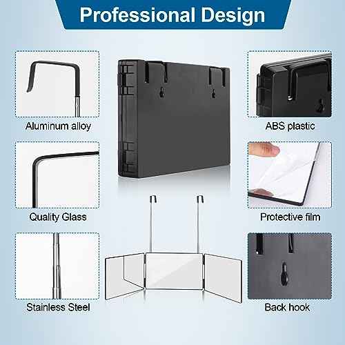 360¡Æ Viewing Mirror for Hair Cutting and Styling, Adjustable Height Mirror for Grooming, Makeup and Shaving, Clear HD Glass, Portable for Bathroom or Travel (Black)