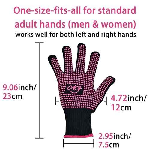 ANGENIL 2 PCS Heat Resistant Gloves with Silicone Bumps, Heat Gloves for Hot Hair Styling, Professional Heat Proof Glove Suitable for Flat Iron Hair Straightener, Curling Wand and Thermal Brush, Pink