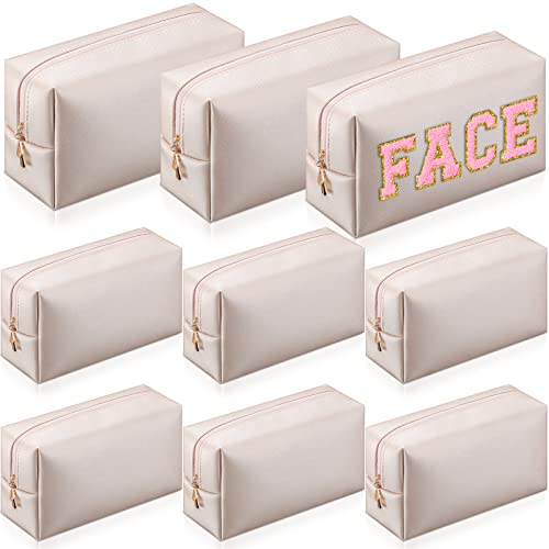 Sanwuta 9 Pcs Makeup Bags Bulk PU Double Zippers Cosmetic Bag Makeup Toiletry Pouch Portable Travel Organizers Case for Women Bridesmaid Party End of The Year Christmas Gift(Ivory White)