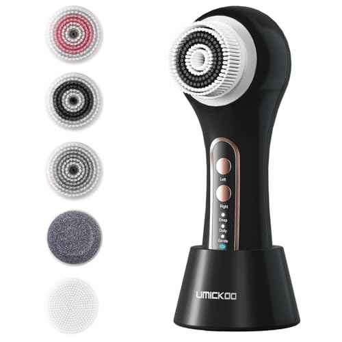 Face Scrubber Exfoliator, Rechargeable Facial Cleansing Brush with 5 Brush Heads, Deep Cleaning for All Skin Types, Black