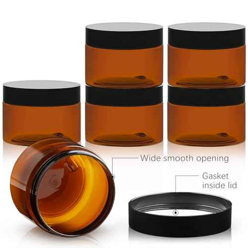 TUZAZO 4 Oz Amber Plastic Cosmetic Jars Leak Proof Small Container with lids for Cream, Lotion, Powder, Ointments, Beauty Products, 12 Pcs