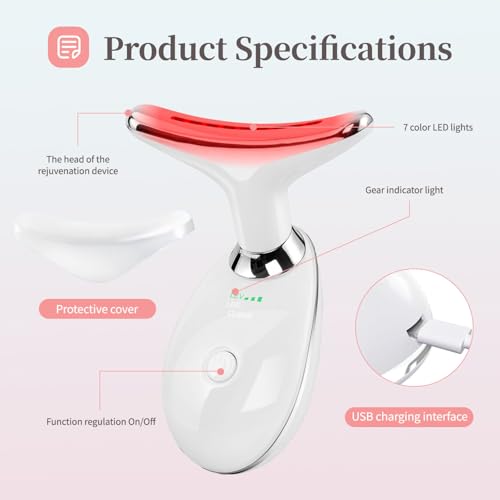 Red-Light-Therapy-for-Face and Neck, Face ?? culpting Wand with 7 Color, Anti ??rinkles Facial Massager for Face and Neck Tool for Skin Care (White)