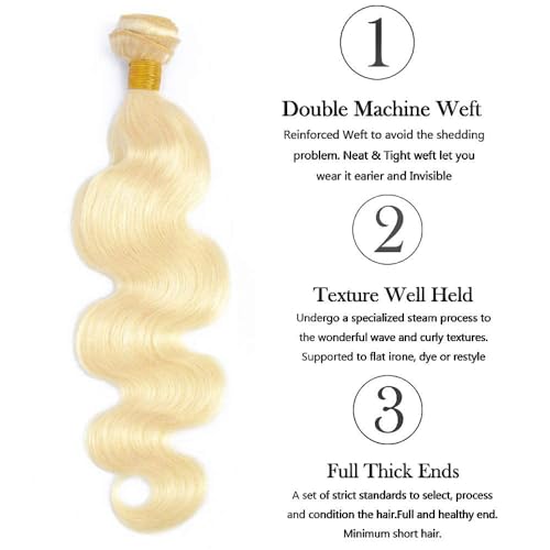 613 Human Hair Bundles Body Wave Blonde Bundles 100% Unprocessed 12A Grade Brazilian Virgin Human Hair 613 Hair Extensions for Women 30 Inch