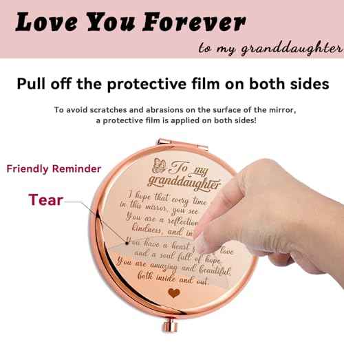 to My Granddaughter - You're Amazing and Beautiful - Pocket Mirror, Granddaughter Engraved Compact Mirror, Family First Mirror Encouragement Gifts from Grandparents (Rose Gold-A)