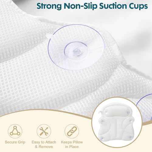 Bath Pillows for Tub ? Bathtub Pillow with Head, Neck & Shoulder Support, Non-Slip Tub Pillow for Bathtub & Jacuzzi, Breathable Bath Tub Pillow with Wash Bag, Bath Accessories Gift for Women & Men